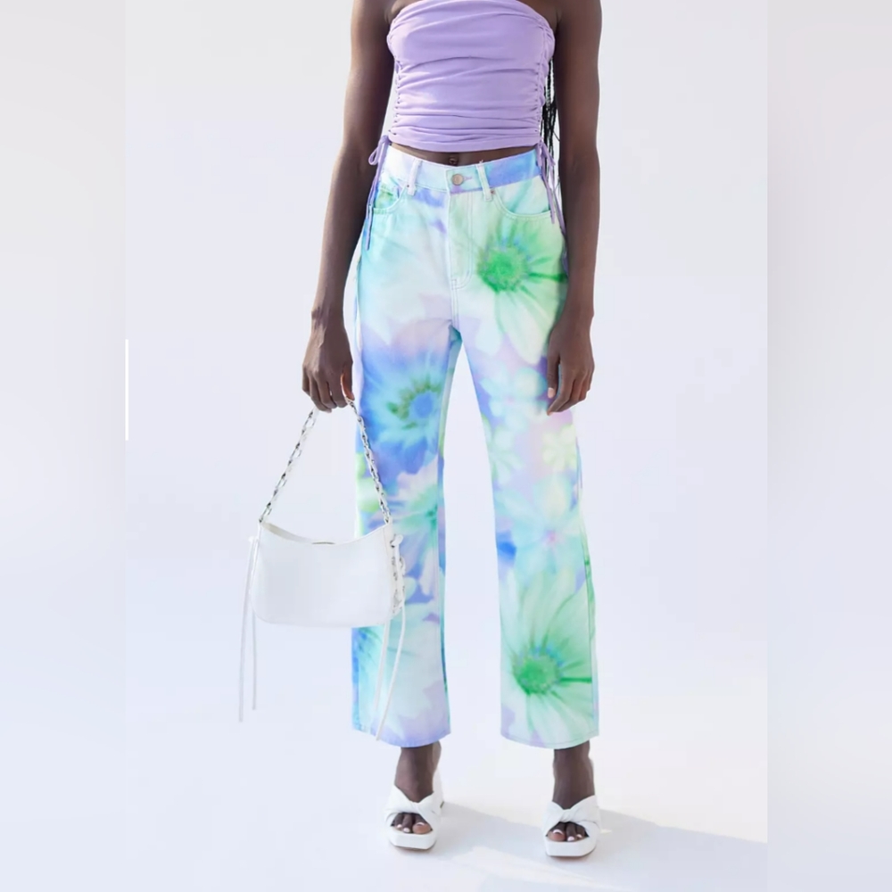 BDG High Waisted Cowboy Jeans - Floral Multi Tie Dye Design - Picture 2 of 8